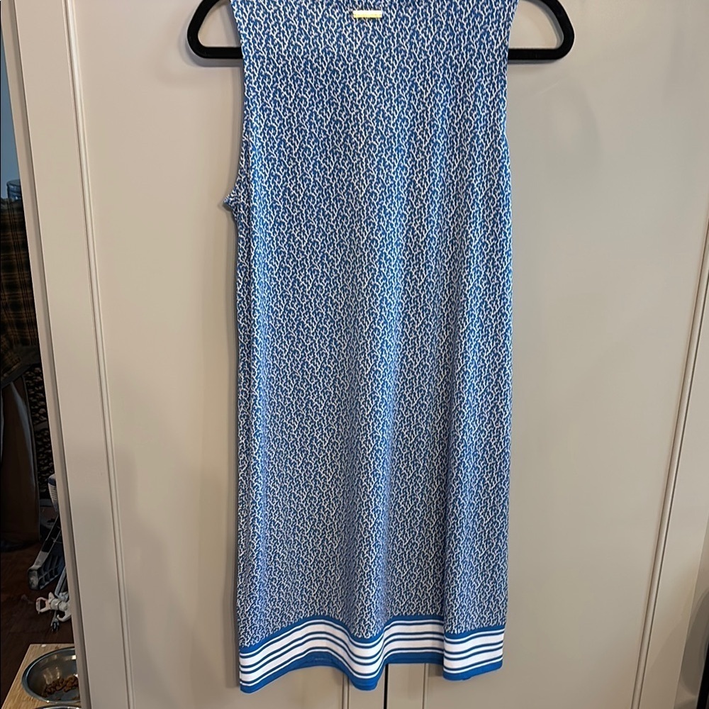 Michael Kors Blue Coral Print Lace Up Shift Dress Sleeveless Size M - Picture 5 of 6